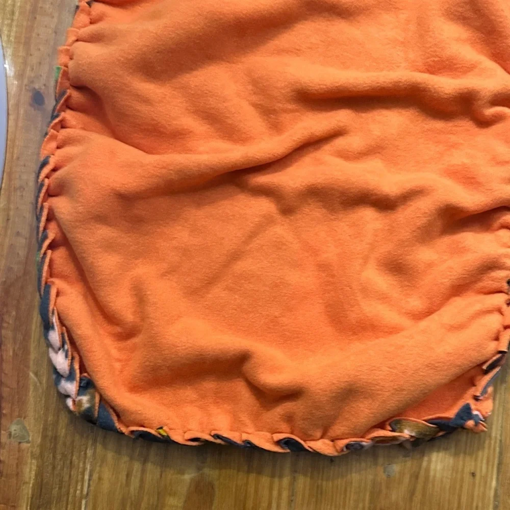NWOT Security Blanket Gray & Orange Fleece Lovie, Farmer Pig & Tractor Design